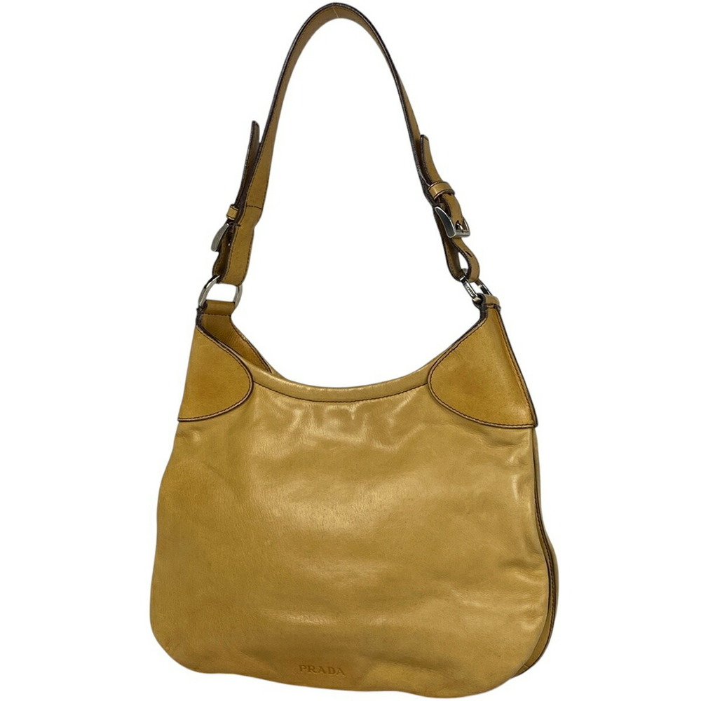 Prada Logo Shoulder Bag Hobo Leather Yellow